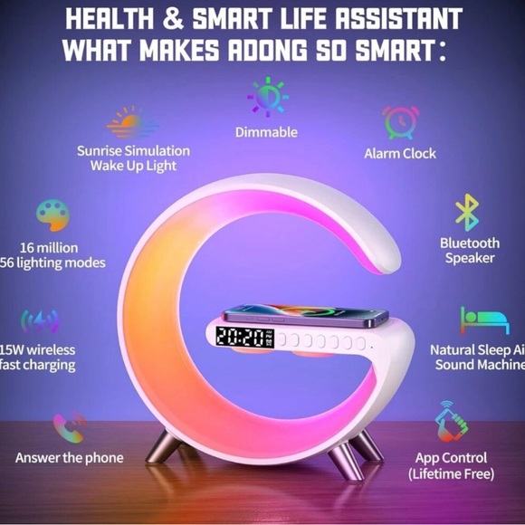 Smart Light & Sound Machine, Wireless fast charging with Digital Display